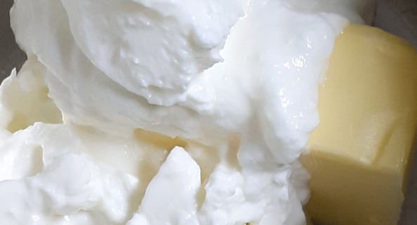 yellow butter with creamy, thick, white yoghurt